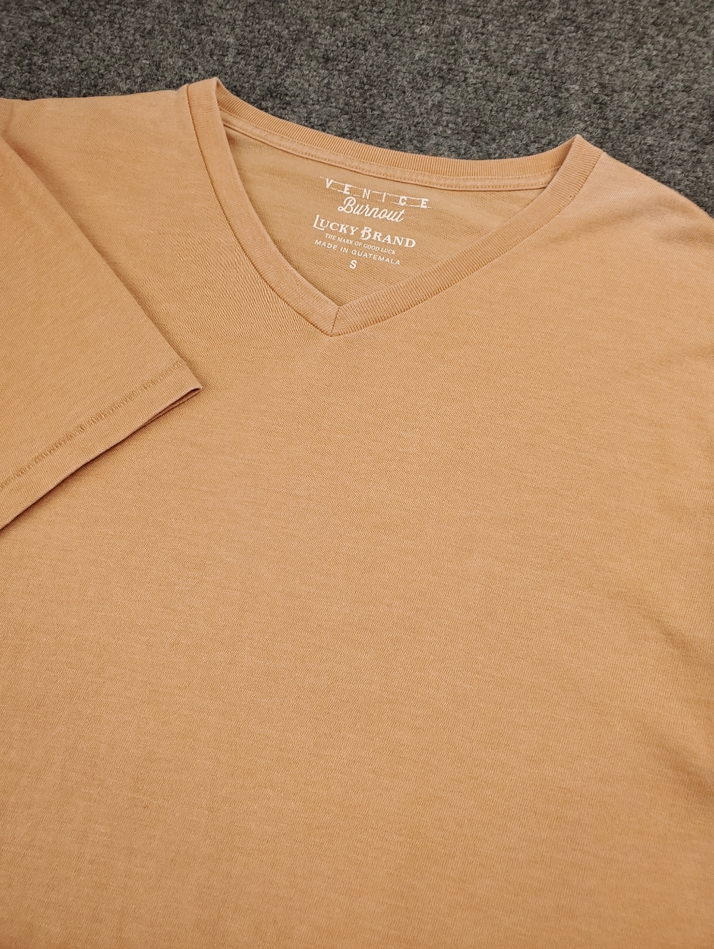 Lucky Brand Venice Burnout T Shirt Mens V Neck Orange Lightweight Casual Summer